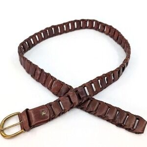 Vintage‎ Leather Link Belt L/XL Brown Brass Adjustable Dressage Patina Amsterdam